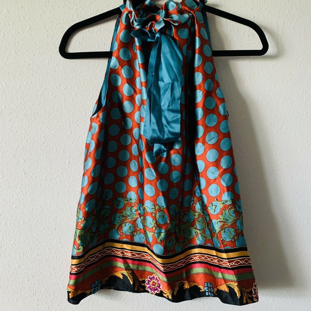 Hale Bob Scarf Top Teal Blue Copper Polka Dot - Picture 2 of 9